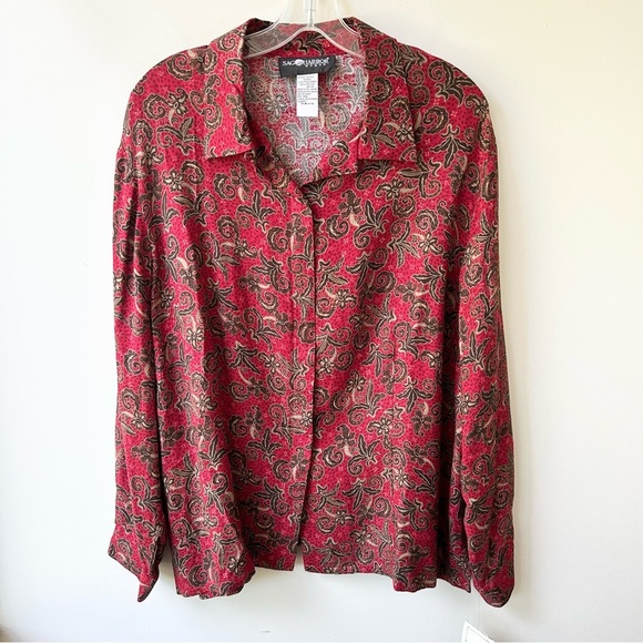 NWT Vintage Sag Harbor rayon 2pc skirt set with long sleeved shirt & maxi skirt - Picture 3 of 16